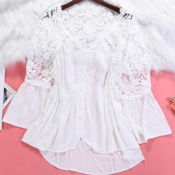 boho white v neck embroidered floral button up top - Picture 4 of 4